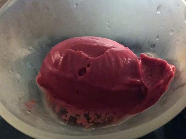 copyrighted photo of the raspberry sorbet at Barullo London