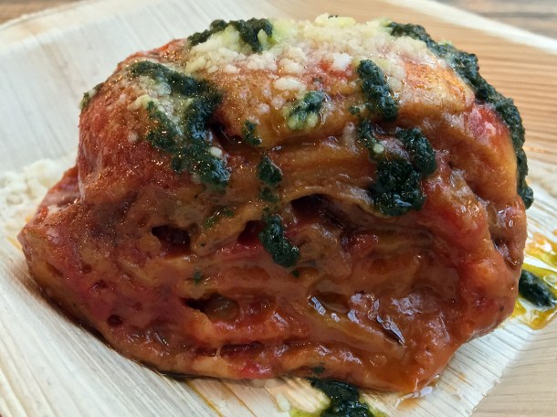 illustrative photo of the aubergine parmigiana from La Trattoria del Mercato at Mercato Metropolitano