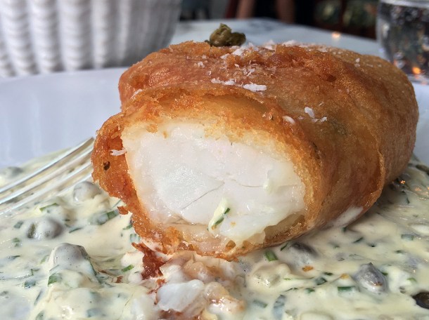 illustrative photo of the battered turbot with tartare sauce at Siren at The Goring Hotel