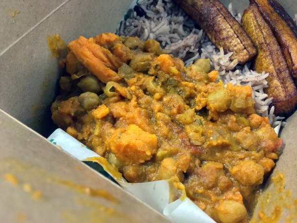 illustrative photo of the chickpea and sweet potato curry from Juici Jerk at Mercato Metropolitano Southwark