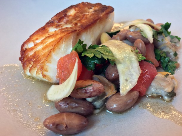 illustrative photo of the cod with borlotti beans at Wild Honey St James