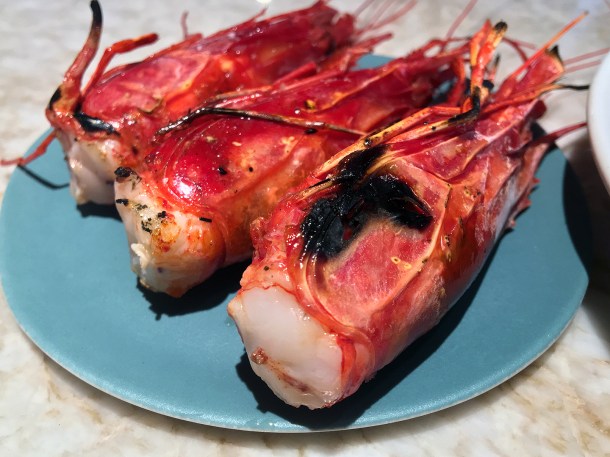 illustrative photo of the grilled red prawn heads at Flor