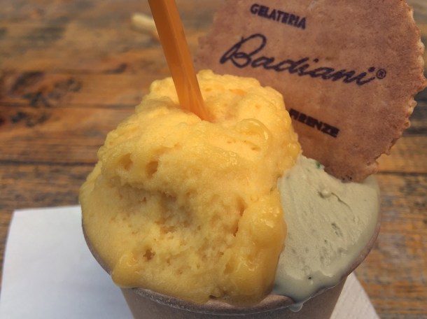 illustrative photo of the passion fruit sorbet and pistachio gelato from Badiani at Mercato Metropolitano