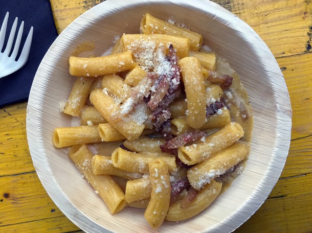 illustrative photo of the rigatoni carbonara from La Trattoria del Mercato at Mercato Metropolitano