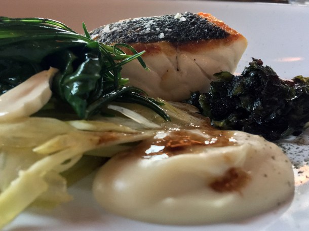 illustrative photo of the sea bass with vegetables at Wild Honey Sofitel