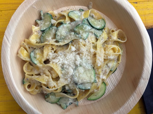 illustrative photo of the Tagliatelle with courgettes, burrata and truffles from La Trattoria del Mercato at Mercato Metropolitano