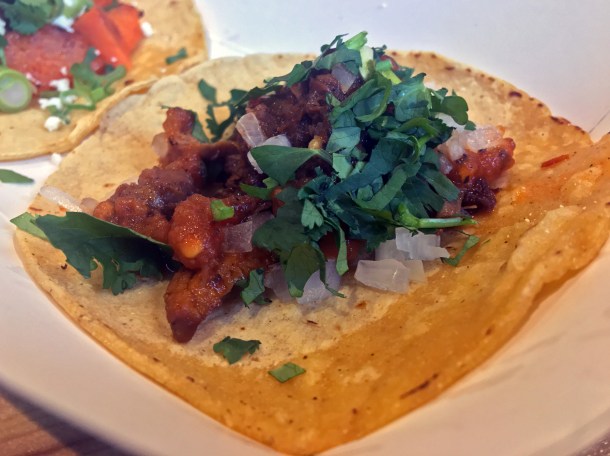 illustrative photo of the al pastor pork tacos from Breddos at Flat Iron Square