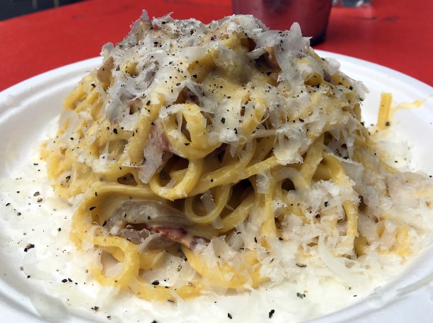 illustrative photo of the carbonara tonnarelli from La Nonna at Flat Iron Square