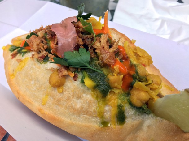 illustrative photo of the cauliflower and chickpea banh mi from Bitten Club at Flat Iron Square
