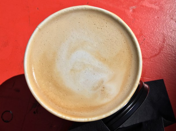 illustrative photo of a large flat white from Gentlemen Baristas at Flat Iron Square