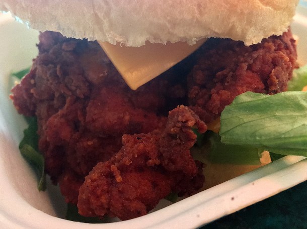 illustrative photo of the fried chicken bun from Mother Clucker at Flat Iron Square