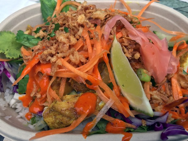 illustrative photo of the lemongrass chicken rice box from Bitten Club at Flat Iron Square