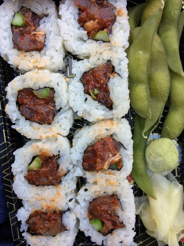 illustrative photo of the spicy tuna uramaki sushi from Tatami Ramen at Flat Iron Square
