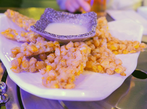 illustrative photo of the sweet corn fritters with condensed milk at Seveni