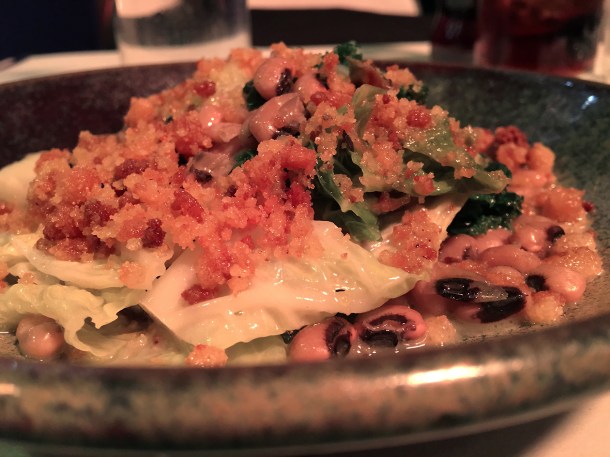 illustrative photo of the black eyed peas with cabbage and migas at Bar Douro