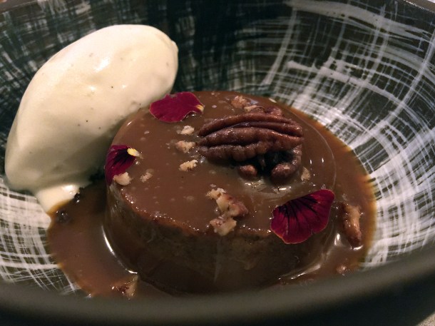 illustrative photo of the hazelnut caramel flan at Madera Treehouse