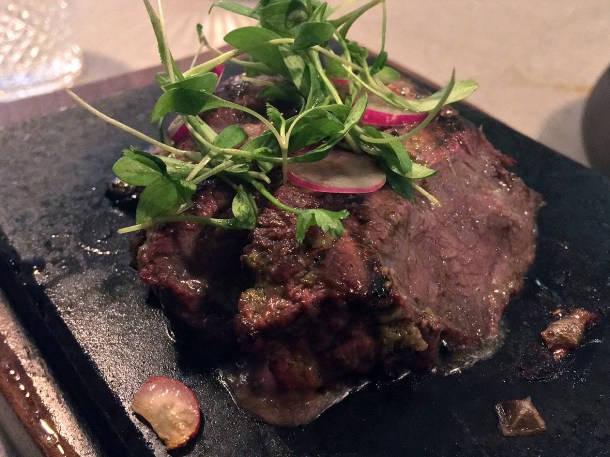 illustrative photo of the lava stone steak at Madera Treehouse