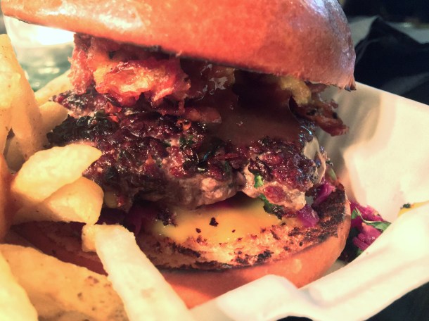 illustrative photo of the lamb jalfrezi burger from Baba G's at Vinegar Yard