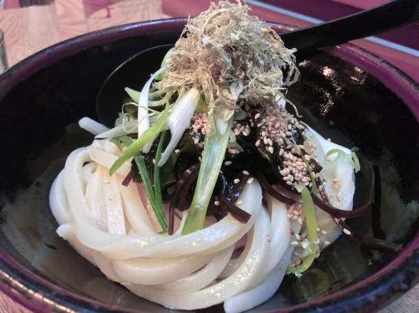 illustrative photo of the cold udon with cold sauce and seaweed at Koya City