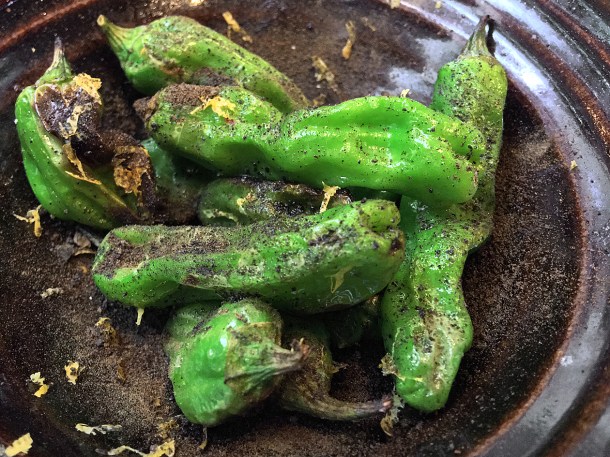 illustrative photo of the grilled shishito peppers special at Koya City