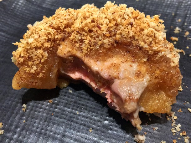 illustrative image of a partially devoured foie gras tart at Humble Chicken