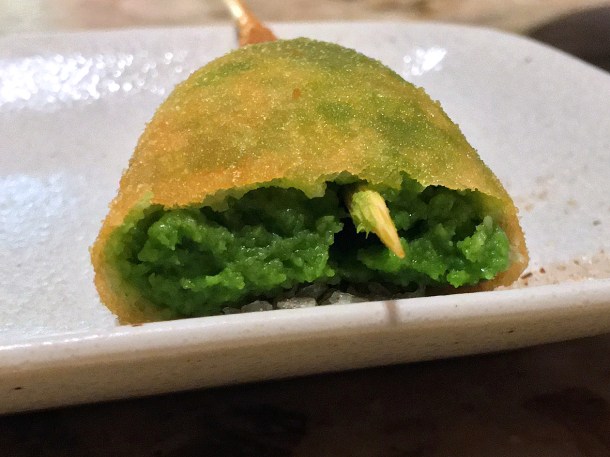 illustrative image of a halved endomame korroke at Humble Chicken