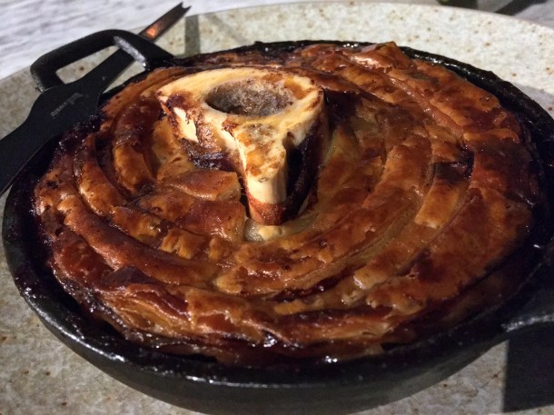 illustrative photo of the Hereford beef and bone marrow pot pie at Darby's