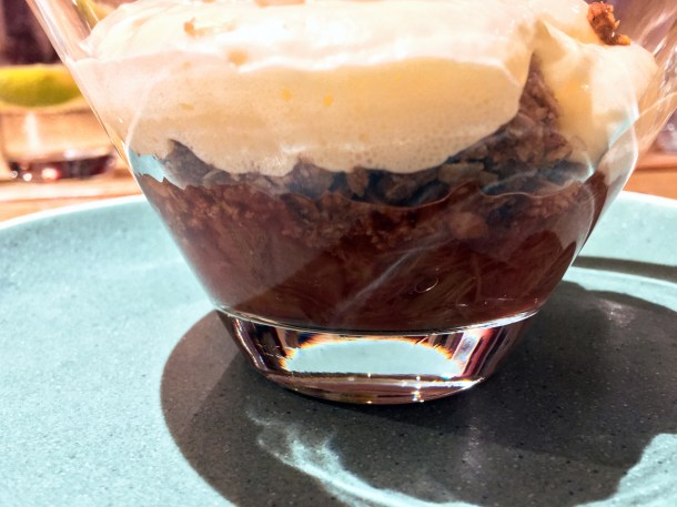 illustrative photo of the deconstructed rhubarb crumble at the Felin Fach Griffin