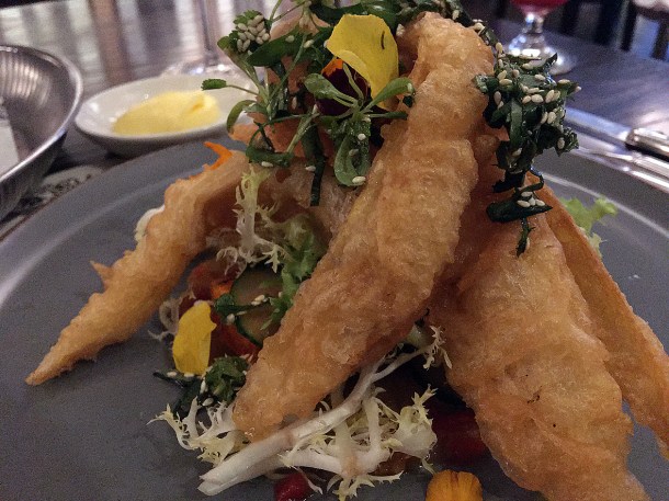 illustrative photo of the tempura banana blossoms and tofu at The Angel Hotel Abergavenny