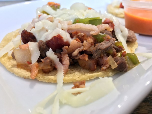illustrative photo of the alhambre cheese and meat tacos at La Chingada Surrey Quays Southwark London