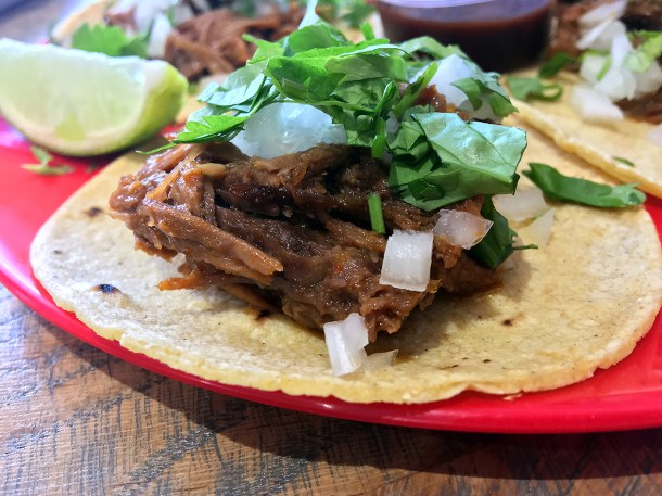 illustrative photo of the birria beef tacos at La Chingada
