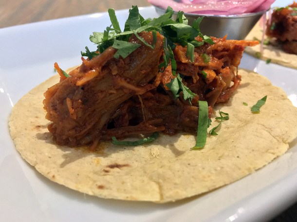 illustrative photo of the cochinita pibil tacos special at La Chingada