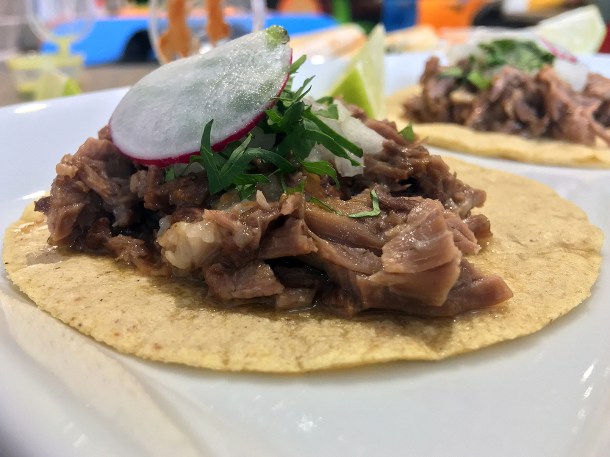 illustrative photo of the confit suadero tacos at La Chingada
