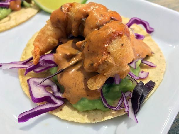 illustrative photo of the prawn tacos at La Chingada