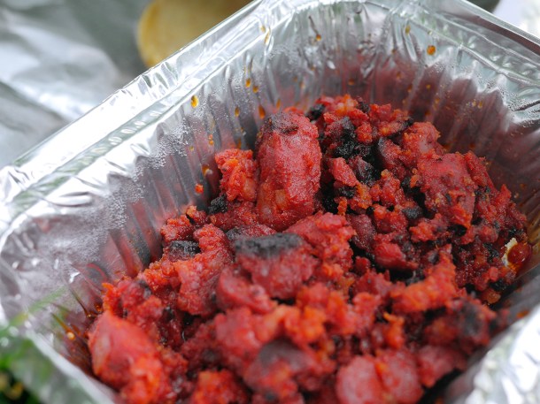 illustrative photo of the takeaway chorizo tacos from La Chingada