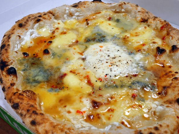 illustrative photo of the eight cheeses pizza from Pizza Pilgrims Waterloo