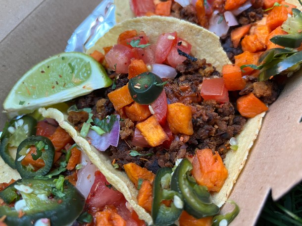 illustrative photo of the vegan chorizo tacos from Club Mexicana