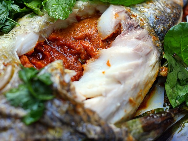 illustrative photo of the bream stuffed with spicy sausage at Sarap Bistro Mayfair