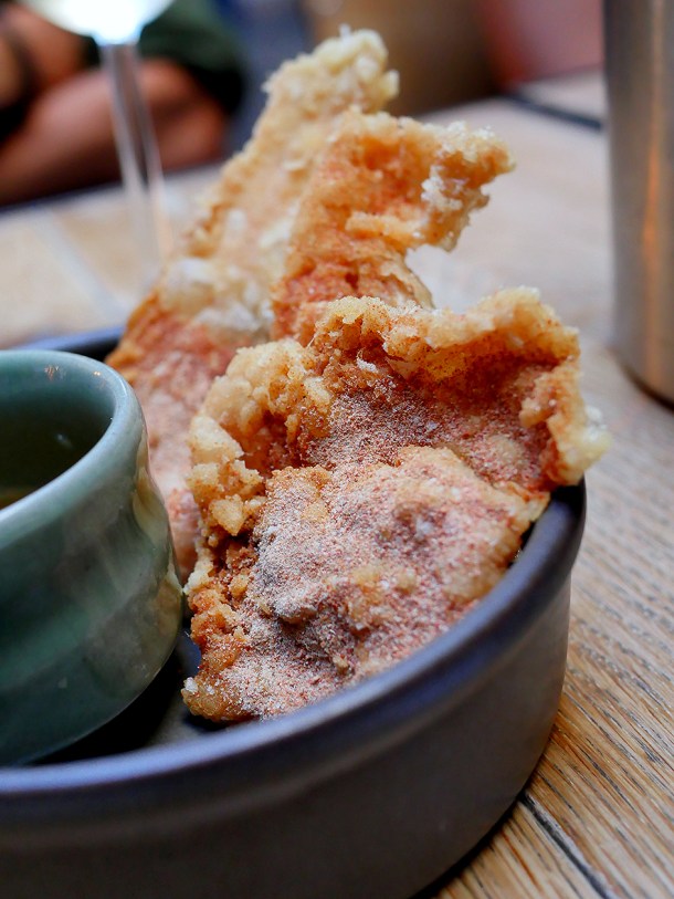 illustrative photo of the fried chicken skin at Sarap Bistro Mayfair