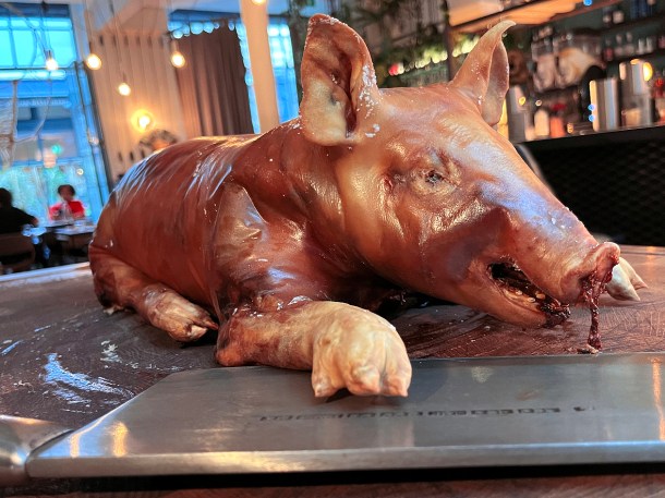 illustrative photo of the whole suckling pig at Sarap Bistro Mayfair