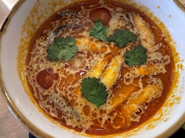 illustrative photo of the langoustine tom yum soup at the Hebridean Inn