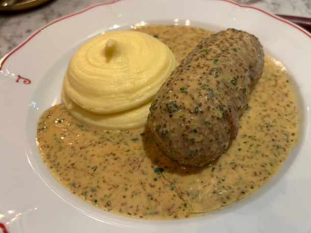illustrative photo of the andouillette in Dijon mustard sauce at Josephine Bouchon