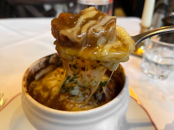 illustrative photo of the French onion soup at Josephine Bouchon