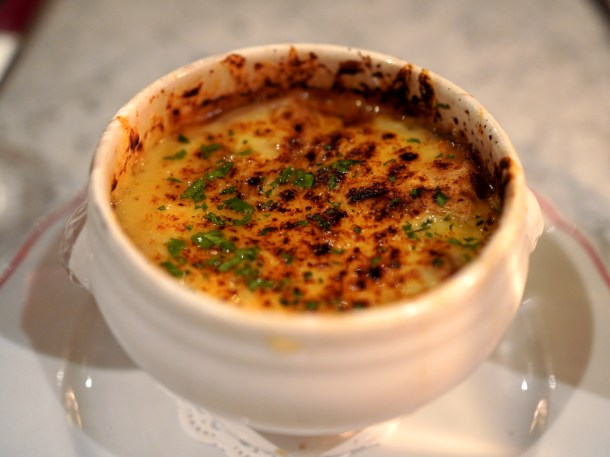 illustrative photo of the French onion soup at Josephine Bouchon