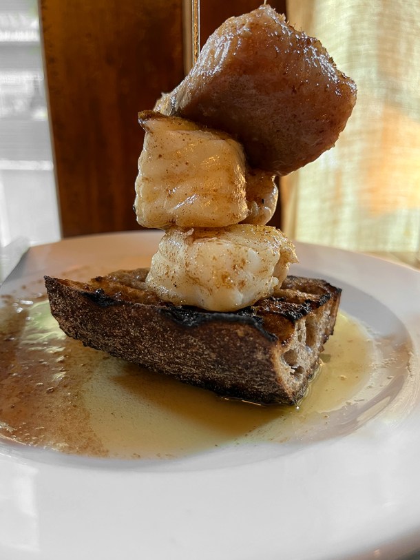 illustrative photo of the monkfish and smoked eel tournedos rossini at Camille