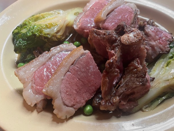illustrative photo of the mutton in belly jus with lettuce and anchovies at Camille