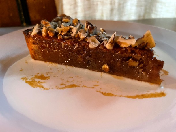illustrative photo of the walnut tart with butterscotch at Camille
